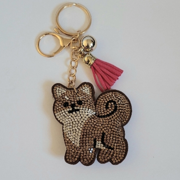 Pomeranian Keychain Rhinestone Pet Dog Key Chain Bag Backpack Accessories Charm - Picture 2 of 4